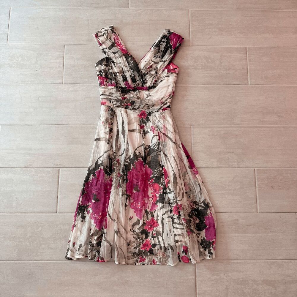 JAX Mini Dress V Neck Sleeveless Wide Strap Floral Pattern Cocktail Wedding Sz 6